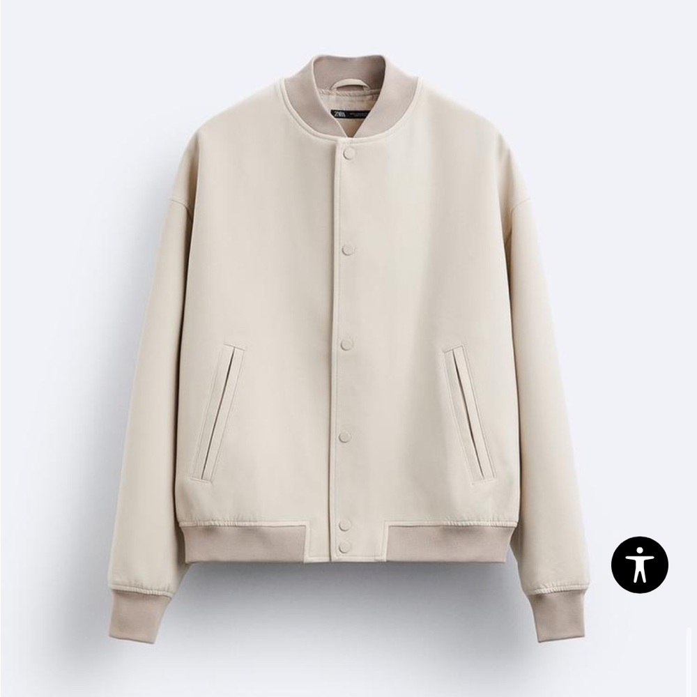 Zara Men’s Off White Fleece Bomber Jacket (NWOT)